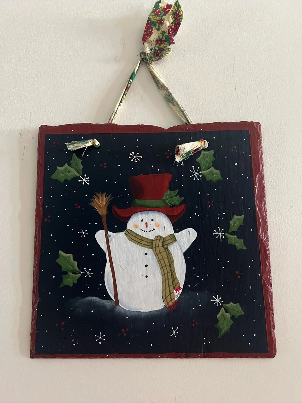 Festive Snowman Hand Painted Slate Wall Plaque